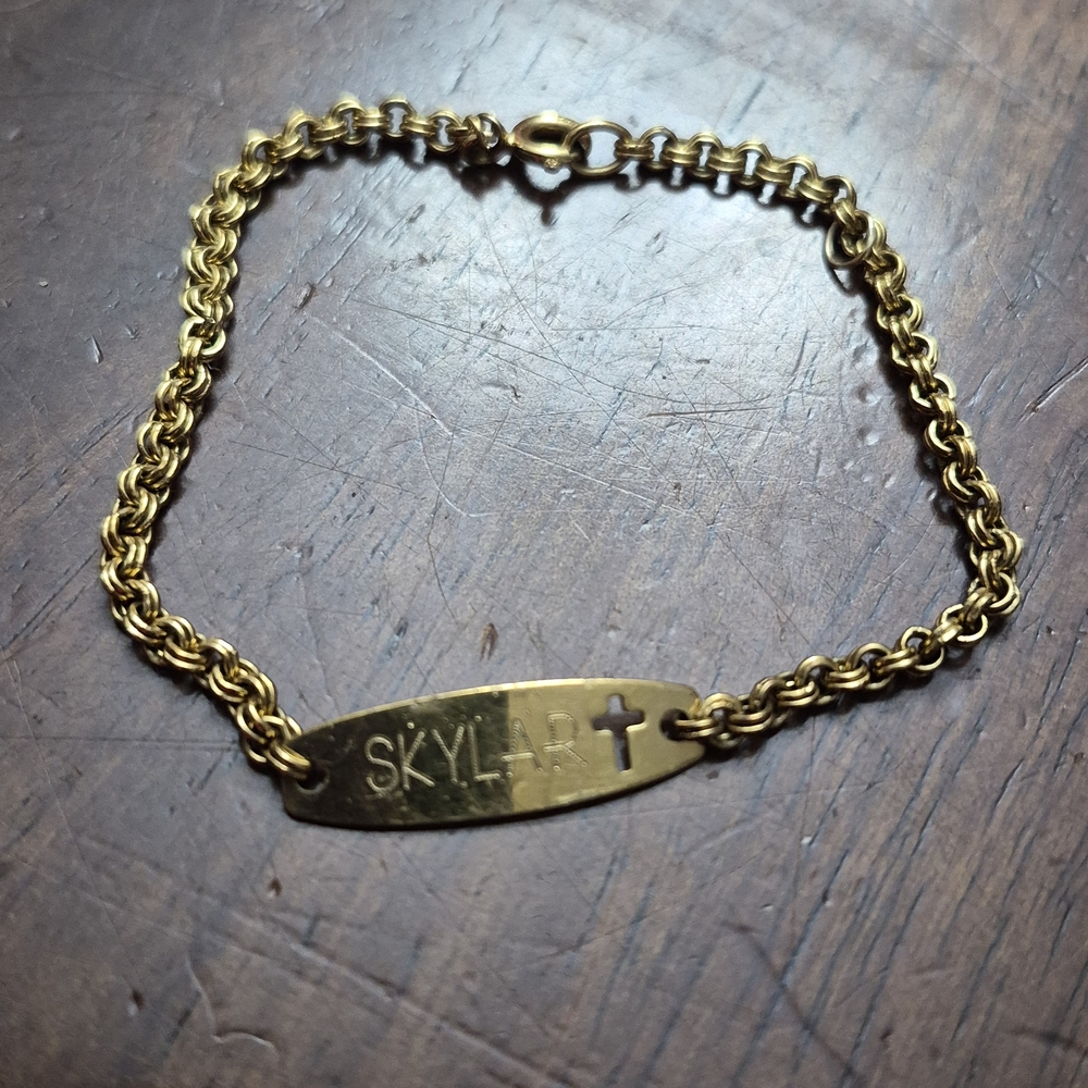 Personalized Gold Bracelet with Cross For Baby/ Toddler (Skylar)